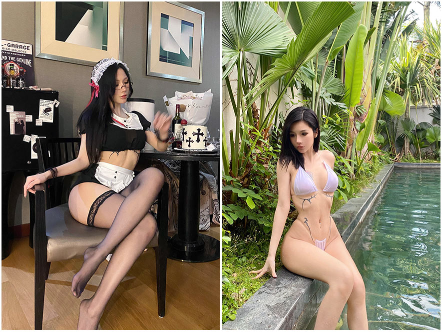 星星的秘密基地身穿粉色JK制服扎双马尾坐在教室课桌上笑得十分甜美