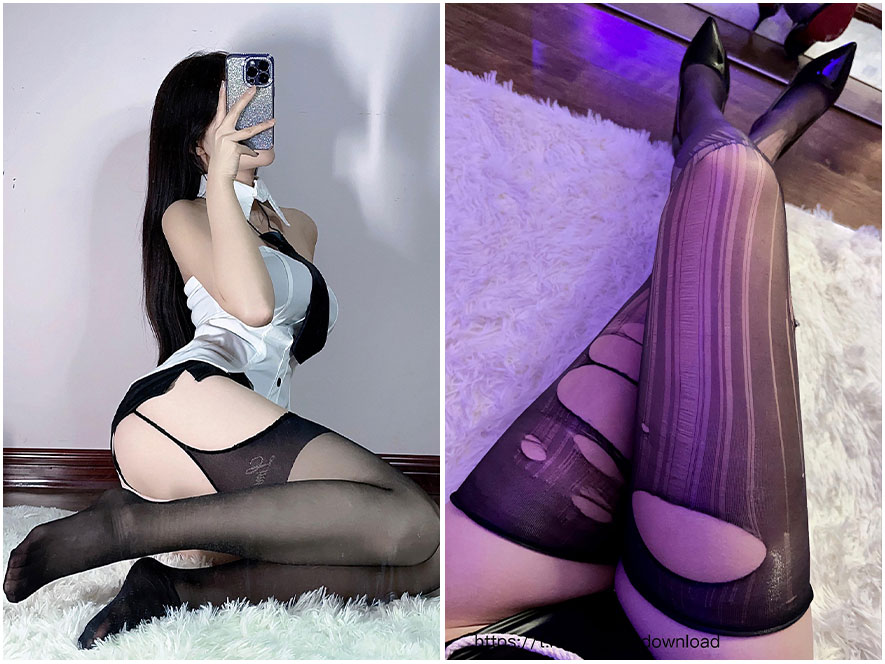 迪路兽身着白色蕾丝套装,腿部特写视角,展现极致纯欲风