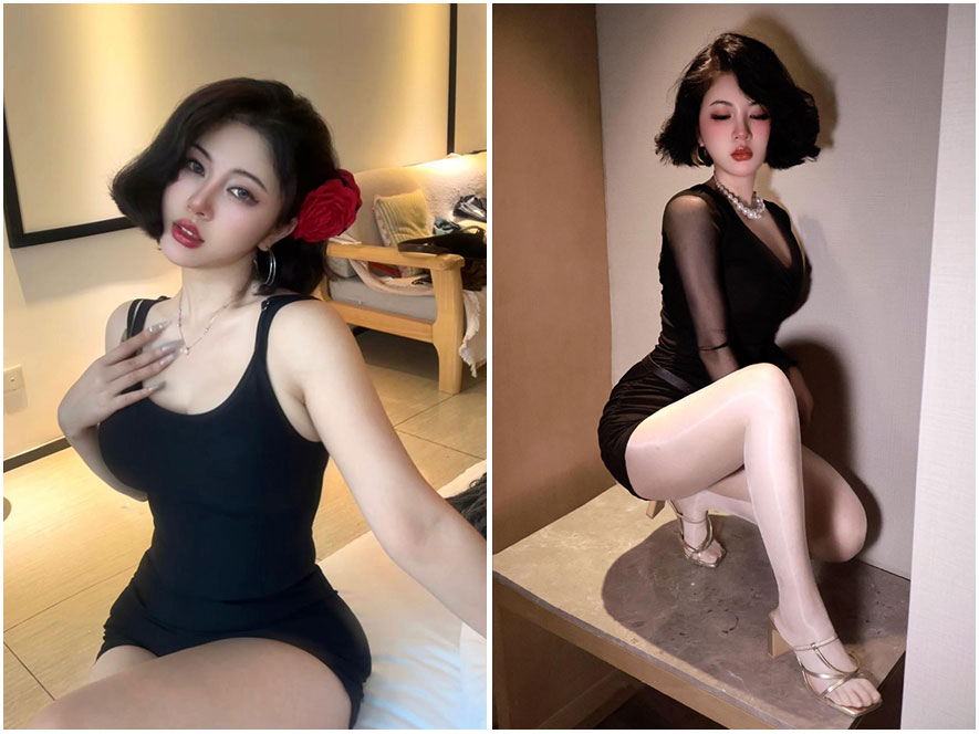 六六小阿姨黑色吊带裙气质写真铁粉空间独家