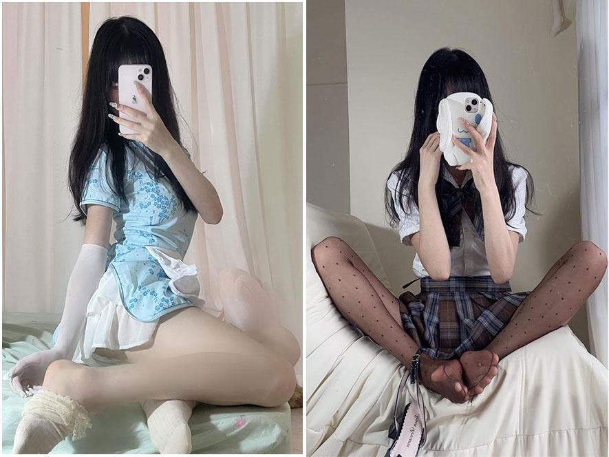 小甜酒子穿着JK制服风格的改良内衣套装