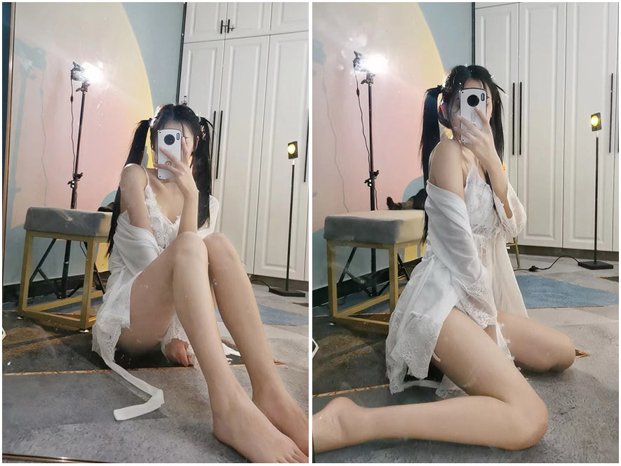 美娜微密圈白色吊带私房写真