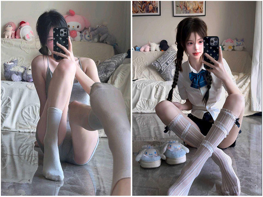 抖音网红ck岛遇海边白色比基尼写真全身照