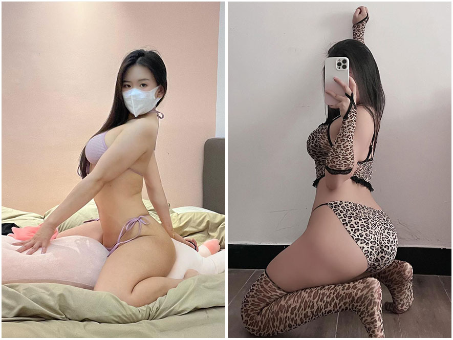 蒙蒙子在泳池边身着比基尼的全身照