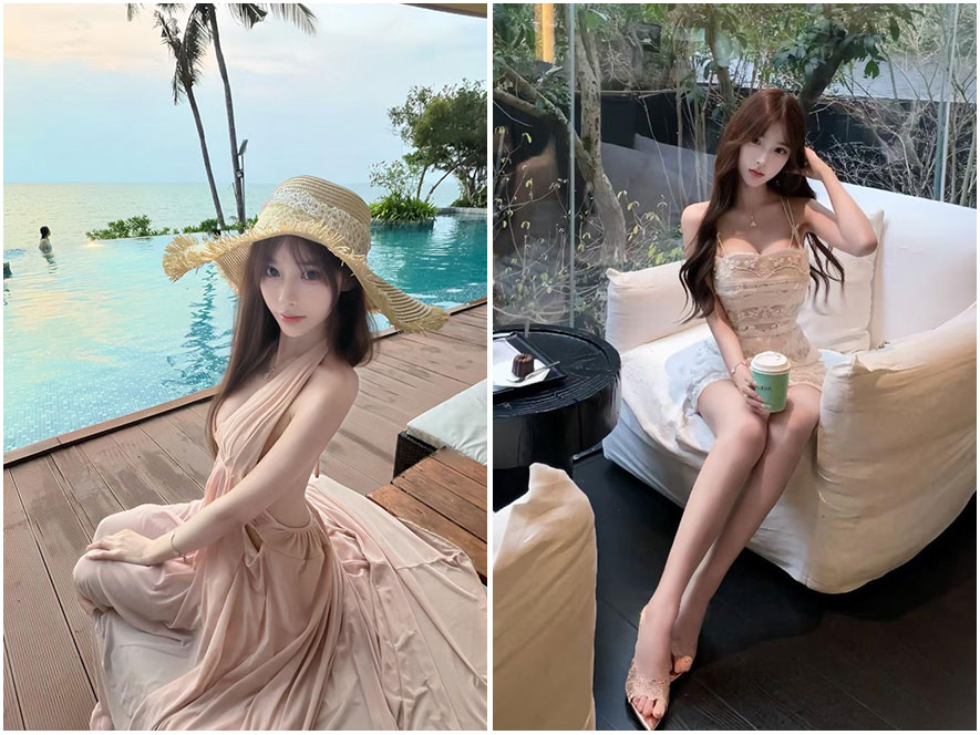 蒹葭苍苍性感吊带裙海边湿发唯美近照